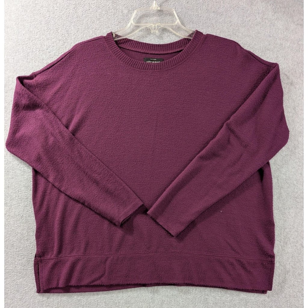 Lucky Brand Sweater Womens Medium Purple Textured Knit Crewneck Pullover Soft